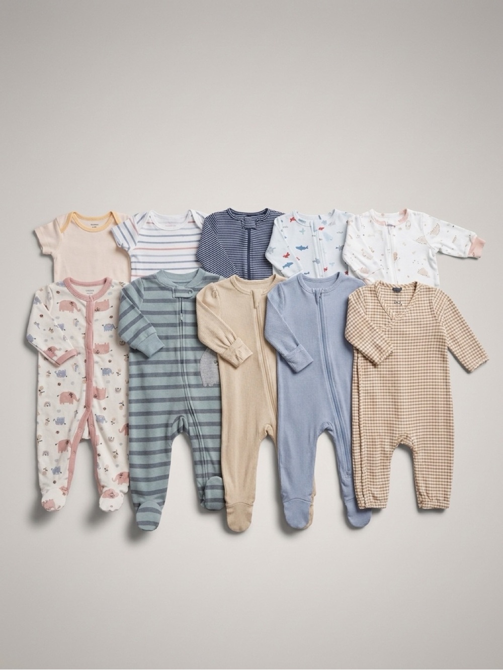 Assorted Neutral Baby One-Piece Pack - Soft Pastel & Earth Tones